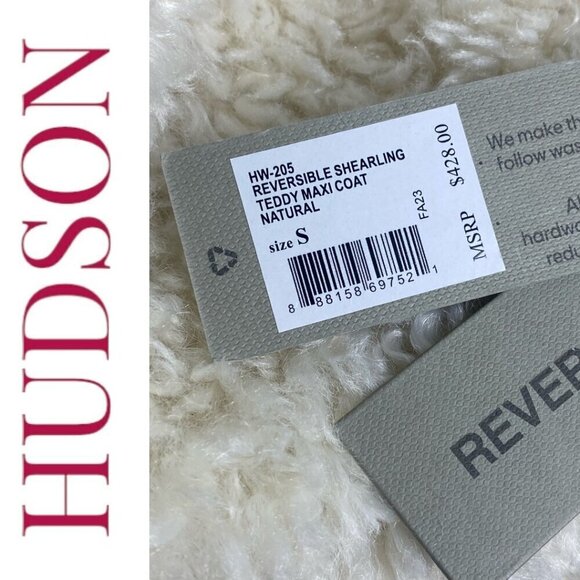 NWT HUDSON JEANS Reversible Shearling Teddy Longline Maxi Coat Natural Cream, Si - Picture 13 of 16